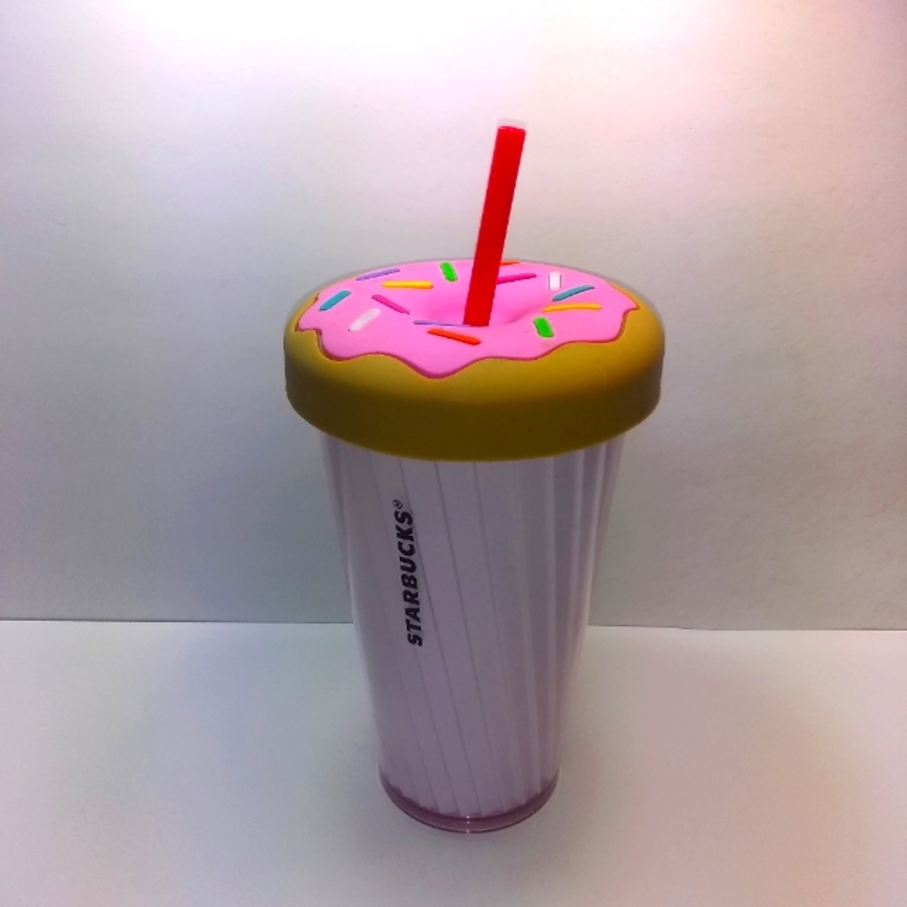 16 oz Starbucks tumbler with donut top.